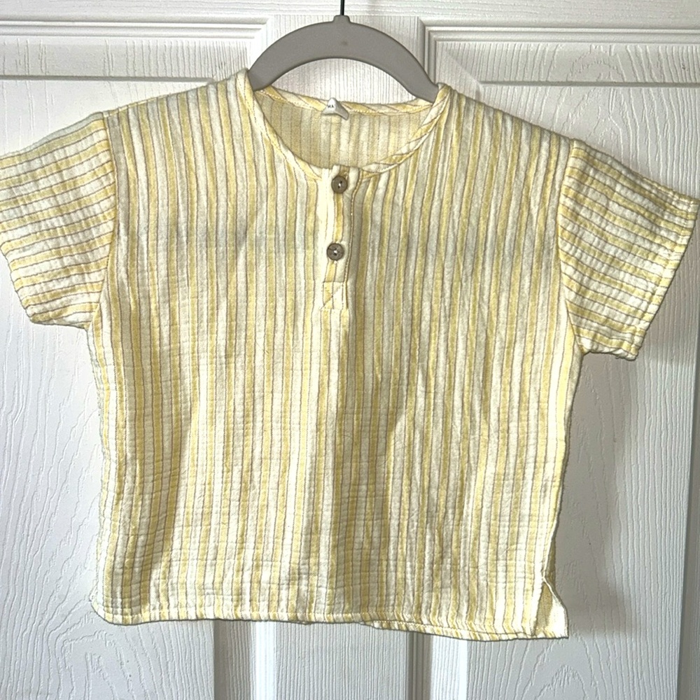 Quincy Mae Toddler Yellow Short Sleeve‎ 2-Button 100% Organic Shirt Size 2-3Y